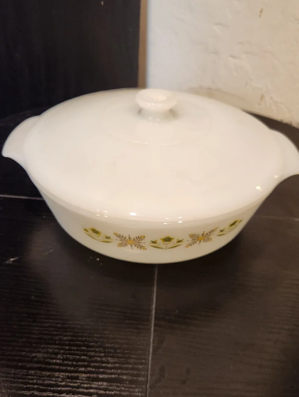 Vintage Anchor Hocking Fire King Meadow 2 Qt Casserole Dish With Matching Lid